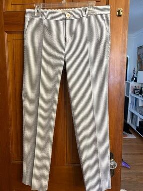 Banana Republic Women’s Slim Seersucker Striped Pants - White & Blue
